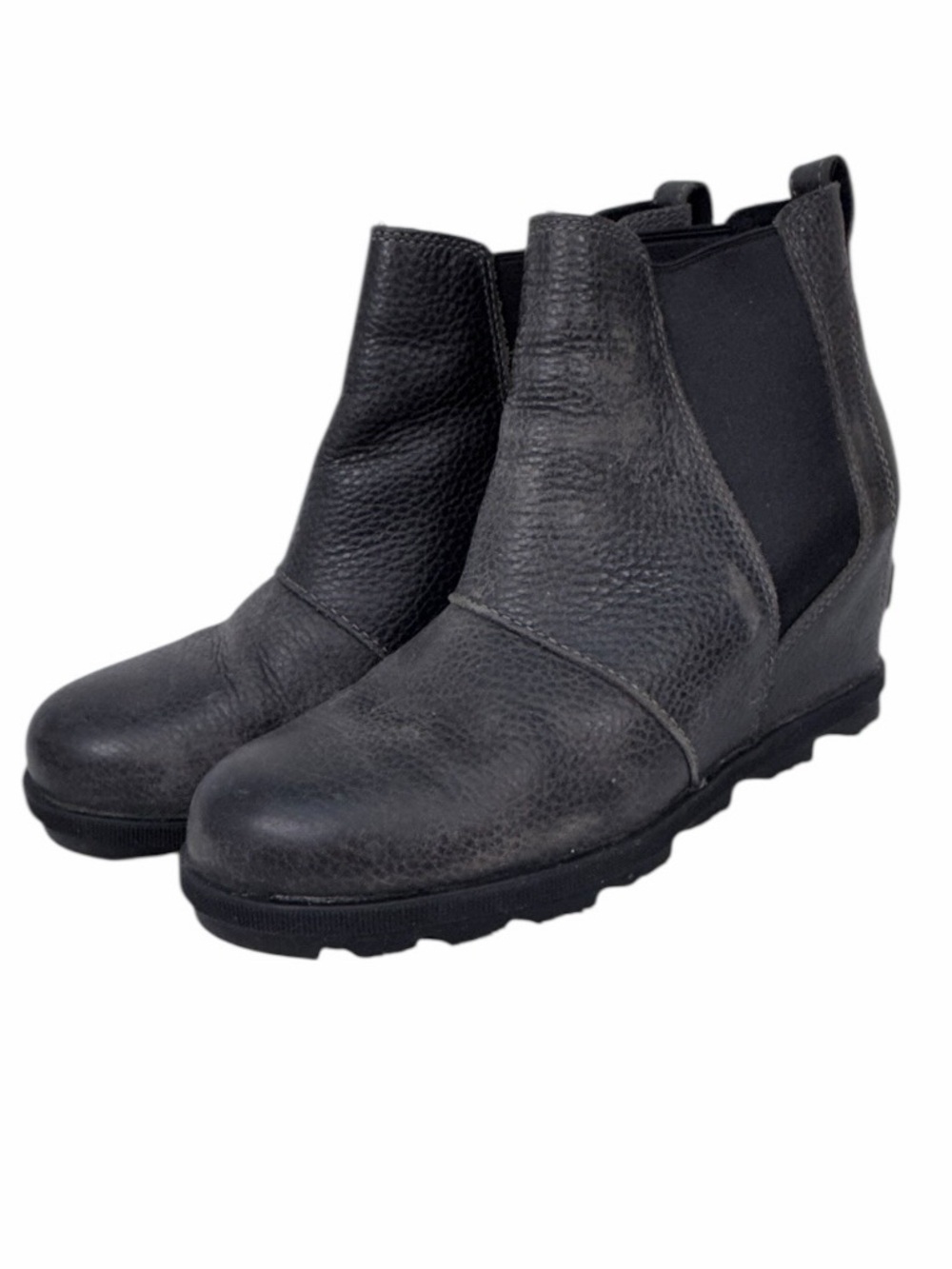 Sorel Chelsea Boots Womens 8 Black gray Leather Waterproof Ankle Boot Lug Sole - Picture 4 of 16